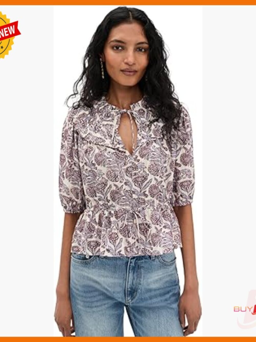Lightweight Cotton Voile Top with Puff Sleeves and Ruffle Trim